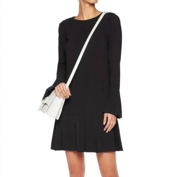 Theory Marah Black Maxyne‎ Crepe Dress Flounce Hem Bell Sleeve, Size 8 - Picture 5 of 15